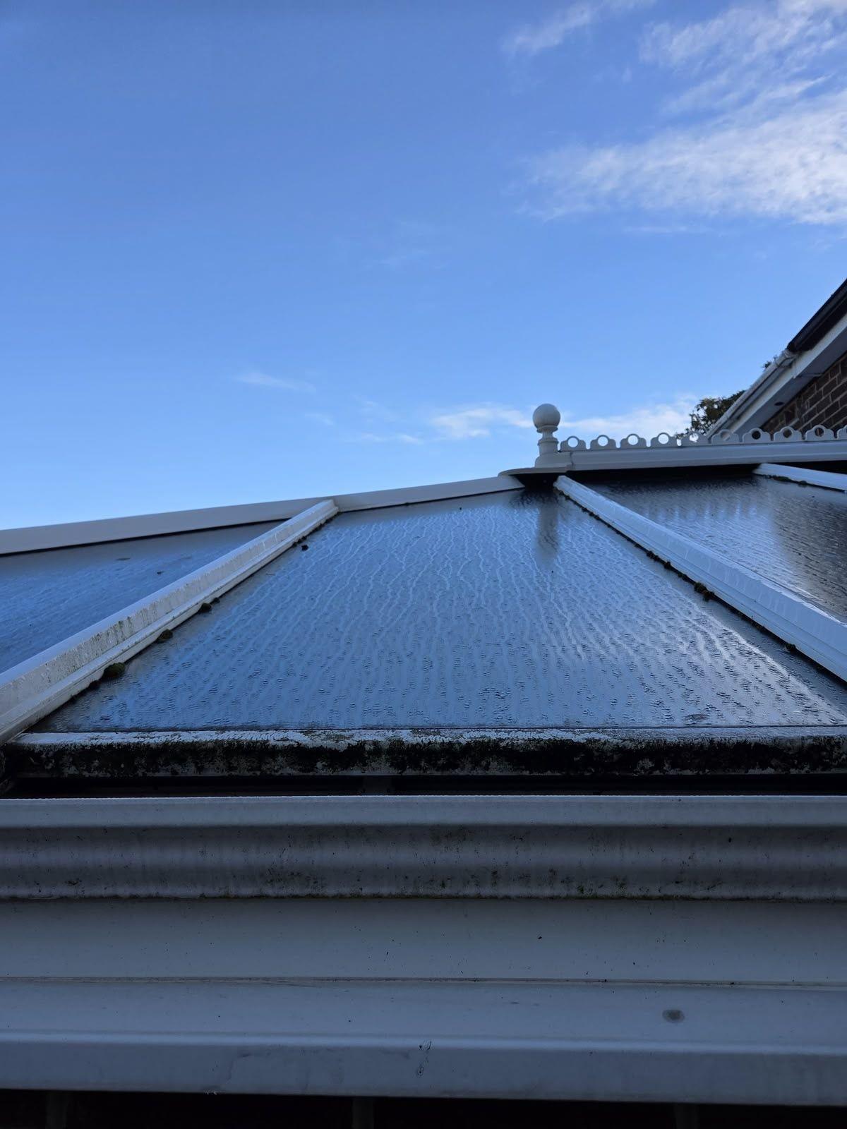 Close-up of a conservatory roof and gutter
