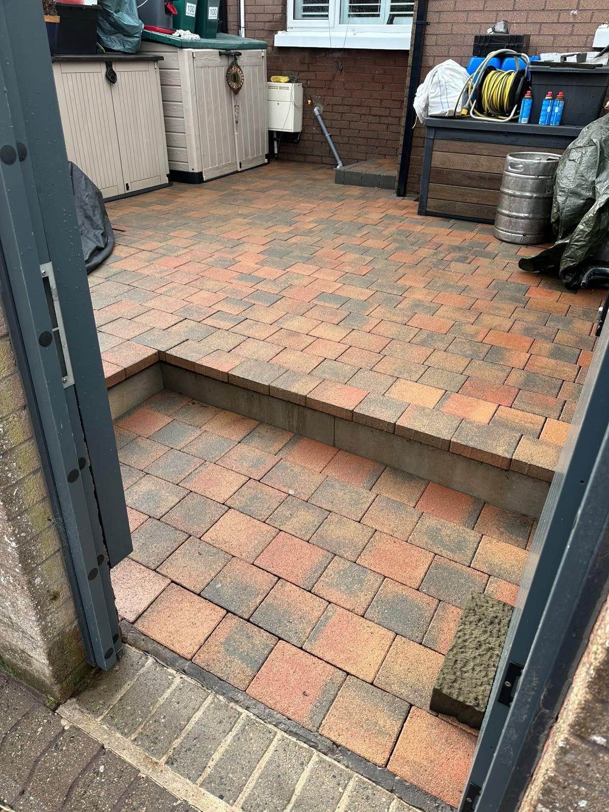 Back yard block paving and steps